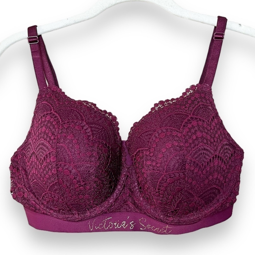 Victoria’s Secret T-shirt Lightly‎ Lined Demi Bra 34D maroon burgundy lace